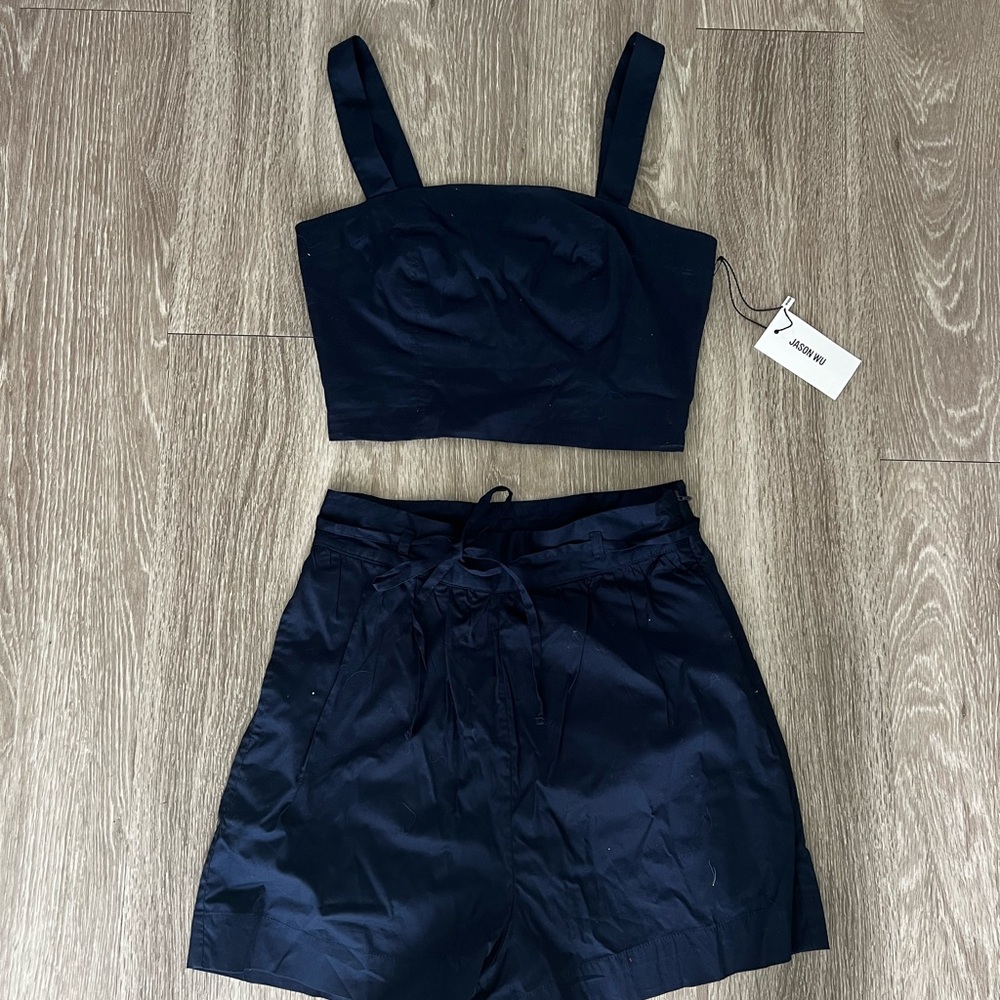 Jason Wu Black Crop Top and Shorts Set